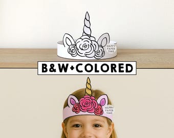Licorne papier couronne fête coloriage imprimable enfants artisanat licorne anniversaire décoration imprimable faveur Costume bricolage imprimable téléchargement immédiat