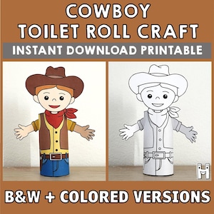Rotolo di carta igienica da cowboy, decorazione da colorare per feste nel selvaggio West, per bambini, da tagliare, senza preparazione, download immediato
