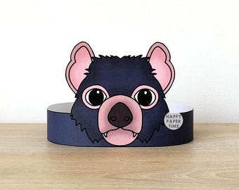 Tasmanischer Teufel Papier Krone Stirnband Kostüm Party Printable Kids Craft Australien Safari Geburtstag Dekor Gunst pdf Instant Download