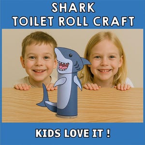 Shark Toilet Paper Roll Craft Ocean Animal Beach Sea Party Coloring Printable Decoration Kids Play Cut out Glue DIY - Instant Download image 4