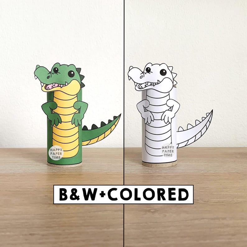 Crocodile Toilet Paper Roll Craft Australian Animal Party Coloring Printable Decoration Kids Play Cut out Glue DIY - Instant Download image 1