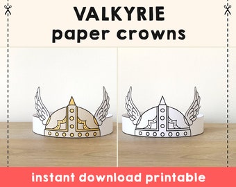 Actividad de la corona de papel vikingo imprimible niños artesanía casco medieval fiesta de cumpleaños favor vikingo traje DIY imprimible descarga instantánea