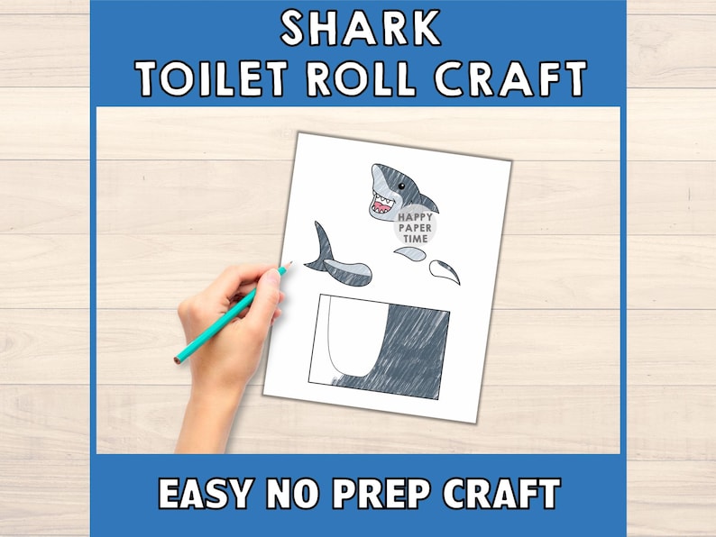 Shark Toilet Paper Roll Craft Ocean Animal Beach Sea Party Coloring Printable Decoration Kids Play Cut out Glue DIY - Instant Download image 3