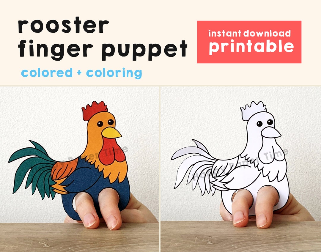 Rooster Paper Craft Printable Farm Animal Finger Puppet Kids Craft Farm Birthday Party Kids ...