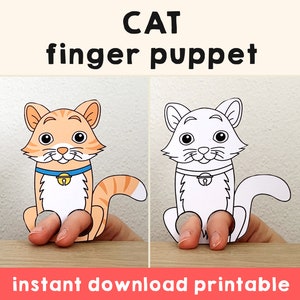 Cat Kitten paper craft printable pet animal Finger Puppet Kids Craft Birthday Party Kids Coloring Puppet - Instant Download