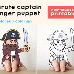 Pirate paper craft printable Finger Puppet template Kids Craft activity Pirate Birthday Party Coloring paper print out - Instant Download