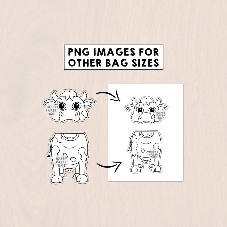 Cow Paper Bag Puppet Printable Farm Animal Craft Activity Cut Paste Coloring Party Favor Instant Download image 11
