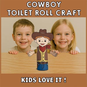 Cowboy Toilet Paper Roll Craft Wild West Party Coloring Printable Decoration Kids Cut No Prep, Instant Download image 4