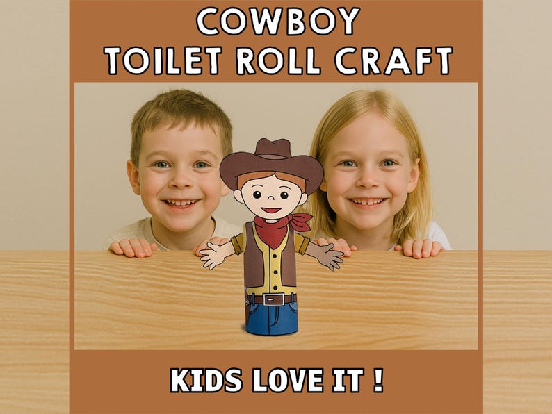 Cowboy Toilet Paper Roll Craft Wild West Party Coloring Printable Decoration Kids Cut No Prep, Instant Download image 4