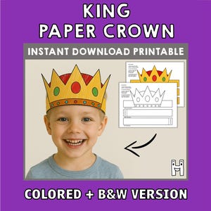 König Papier Krone Vorlage Fantasy Mittelalter Party Stirnband Färbung Printable Kinder Handwerk Geburtstag Gunst DIY - Instant Download