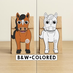 Horse Paper Bag Puppet Pony Printable Farm Animal Craft Activity Cut Paste Coloring Party Favor Instant Download
