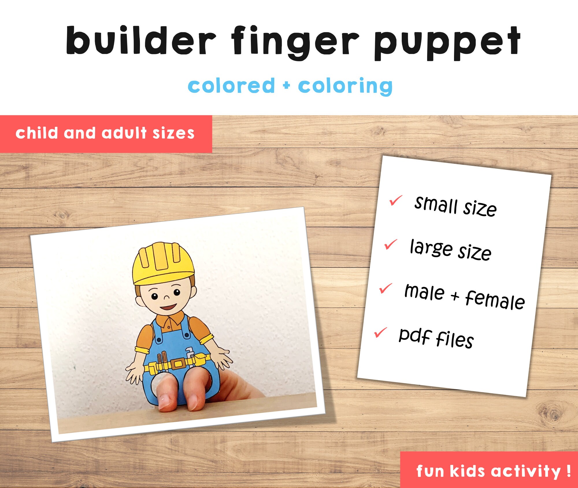 Bouwvakker papier ambachtelijke afdrukbare Community Helper vingerpop Kids  Builder Craft Career Day Coloring Puppet - direct downloaden - Etsy België, image size:2000x1689