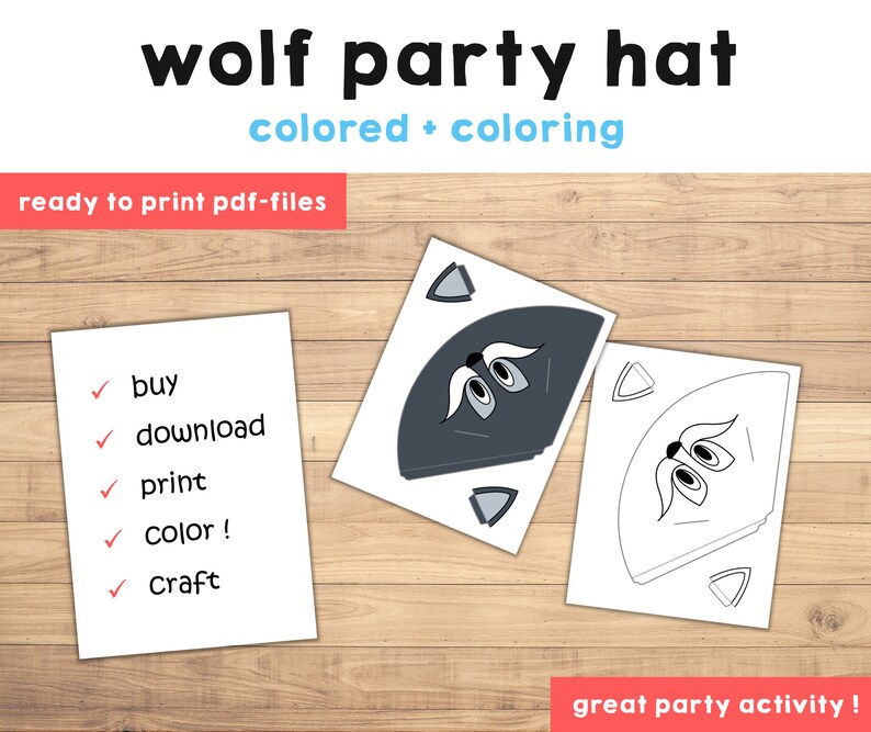 Wolf Paper Hat Printable Woodland Table Decoration Wolf Party Hat ...