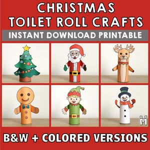 Attività artigianale con rotolo di carta igienica natalizia, festa invernale, decorazione da colorare, stampabile, gioco per bambini, ritagliabile, colla, fai da te - Download immediato