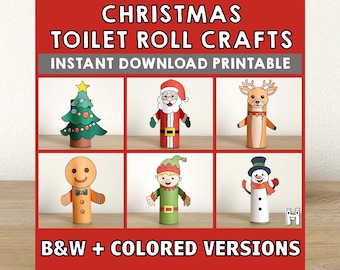 Rouleau de papier toilette de Noël Activité manuelle Fête d'hiver à colorier Décoration imprimable Les enfants jouent Découpe colle DIY - Téléchargement immédiat