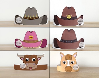 Wild West Paper Crown Headband Cowboy Sheriff Cowgirl Party Activity Printable Kids Craft Costume Favor Instant Download