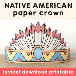 Indianer Papier Handwerk Kopfschmuck Krone Party Vorlage druckbare Kinder Indianer Geburtstag Dekor druckbare Gunst pdf Kostüm Instant Download