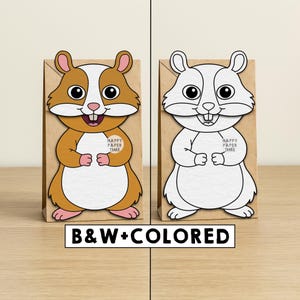 Hamster Papperspåse Marsvin Utskrivbar Husdjurspysselaktivitet Klipp Klistra Färgläggning Festgåva Direkt Nedladdning bild 1