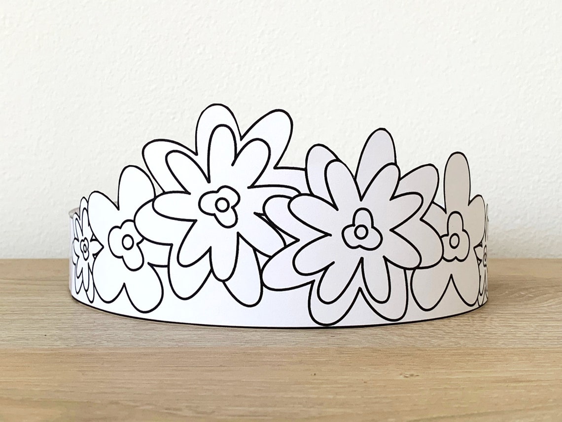 Flower Paper Crown Party Coloring Printable Kids Craft Spring - Etsy