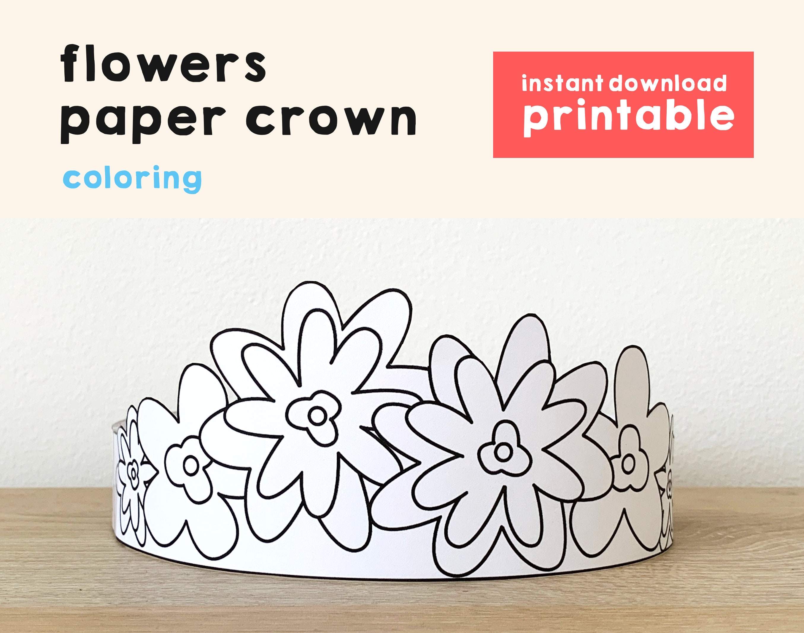 Flower Paper Crown Party Coloring Printable Kids Craft Spring Etsy UK