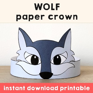 Corona di carta lupo stampabile per bambini artigianato regalo di compleanno nel bosco favore corona di animali stampabile costume da lupo download immediato stampabile fai da te
