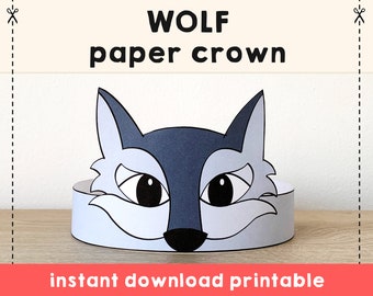 Wolf Paper Crown Party Printable Kids Craft Woodland Birthday Gift Favor Animal Crown Printable Wolf Costume DIY Printable Instant Download