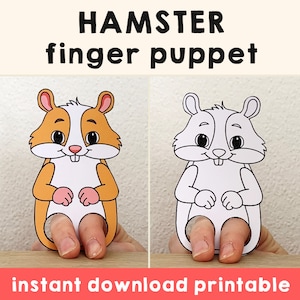 Hamster paper craft printable pet animal Finger Puppet guinea pig Rodent Kids Craft Birthday Party Kids Coloring Puppet - Instant Download