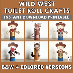 Wilder Westen Toilettenpapier Rolle Handwerk Aktivität Cowboy Party Färbung druckbare Dekoration Kinder spielen schneiden Kleber DIY - sofort Download