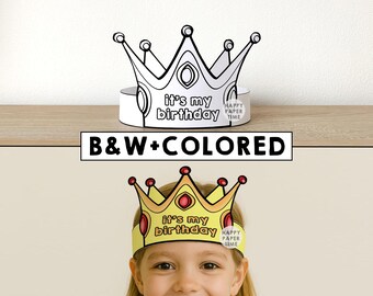 Birthday Paper Crown Princess template Party Coloring Printable Kids Craft Birthday Decor Printable Favor pdf favor DIY - Instant Download