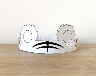 Tiger ears Paper Crown Headband Activity Party Coloring Printable Kids Craft safari jungle cat Costume Birthday Favor DIY, Instant Download