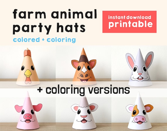 Farm Animal Party Hats Paper Printable Table Pig Horse Cow - Etsy