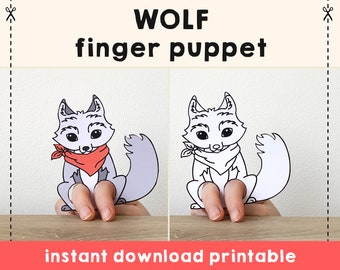 Wolf paper craft printable woodland animal Finger Puppet Kids Craft Wolf Birthday Party Kids Coloring Puppet Printable Instant Download