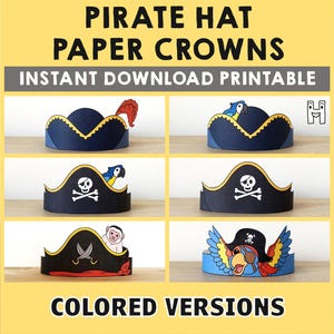 Pirate papier couronnes pirate capitaine perroquet imprimable Costume bricolage fête enfants bandeau chapeau en papier artisanat anniversaire faveur téléchargement