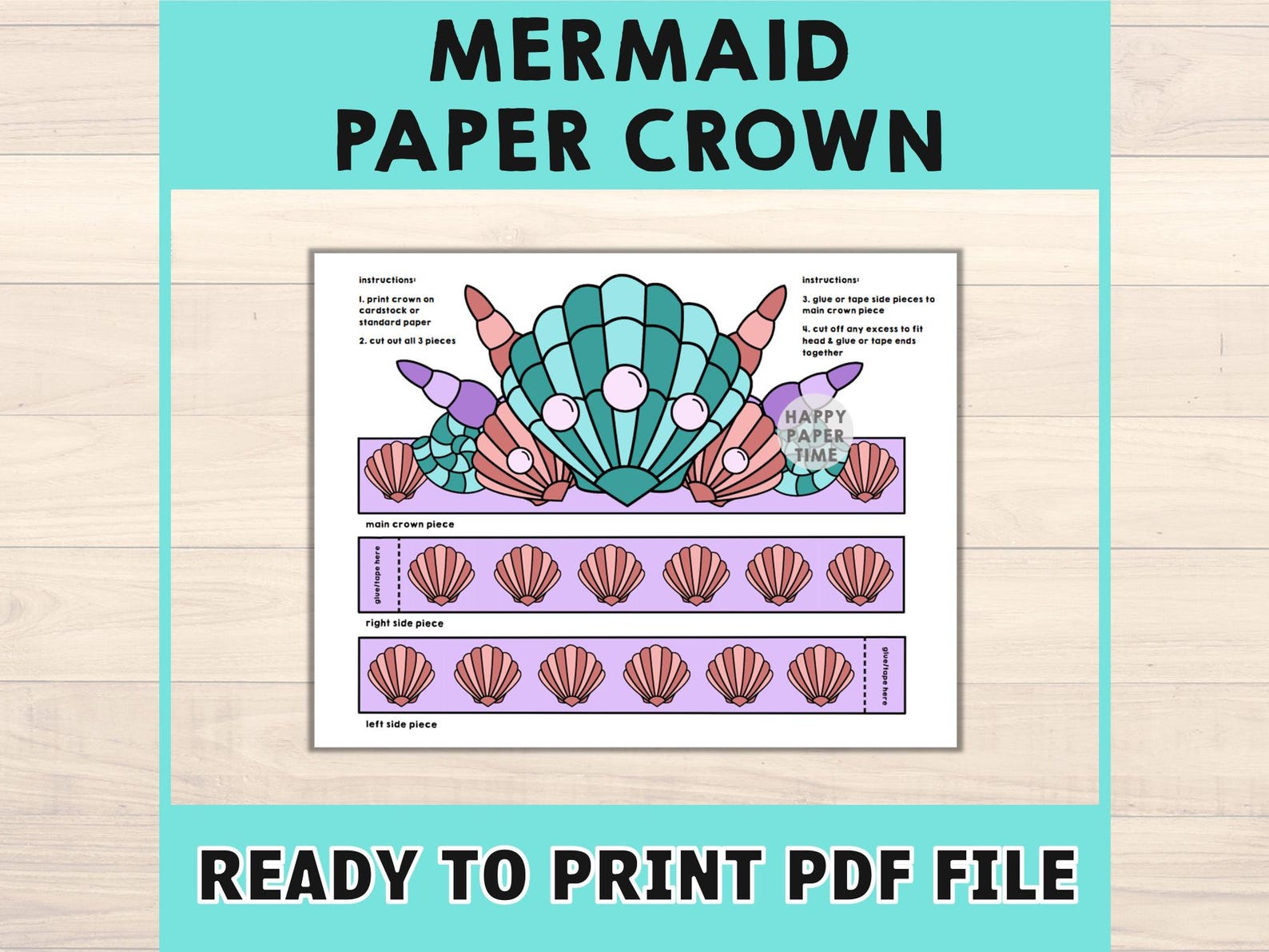 Mermaid Paper Crown Coloring Printable Kids Craft Mermaid Birthday ...