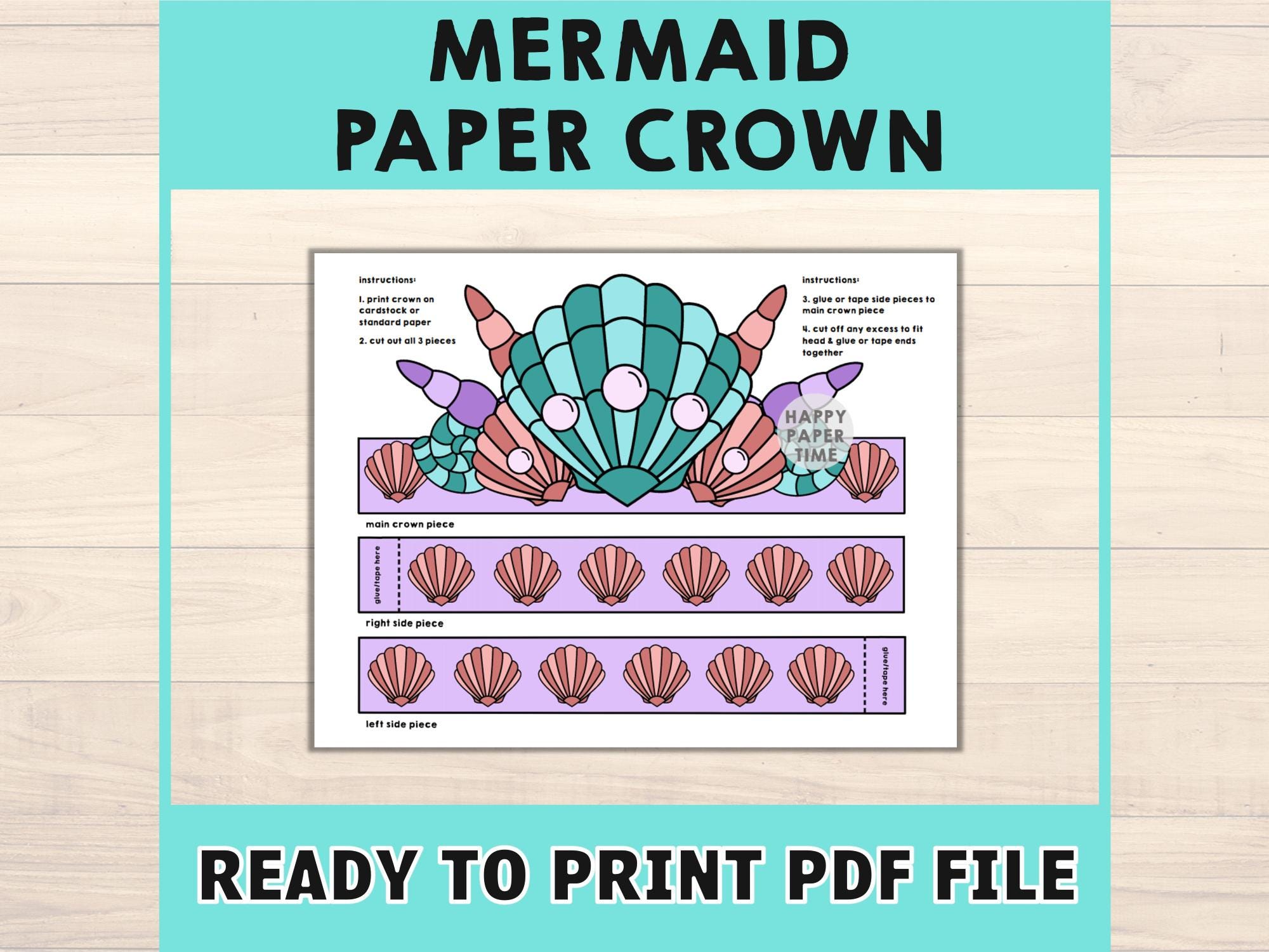 Mermaid Paper Crown Coloring Printable Kids Craft Mermaid Birthday ...