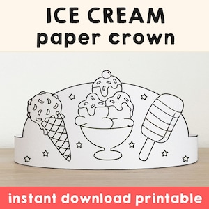 Eis Papier Kronen Sommer Frühling druckbare Kinder Handwerk Färbung Geburtstag Party Gefallen Kostüm DIY Sofortiger Download Vorlage