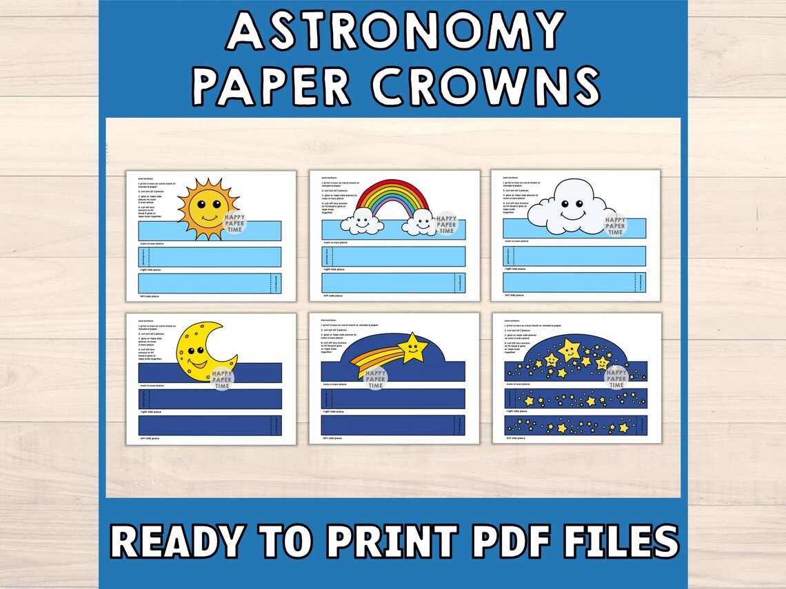 Astronomy Paper Crowns Sun Rainbow Moon Cloud Shooting Stars Printable ...
