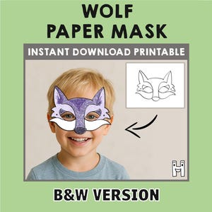 Wolf Mask Wolf Party Favor Animal Party Favor Kids Party Activity Woodland Party Favor Kids Animal Printable Mask Instant Download
