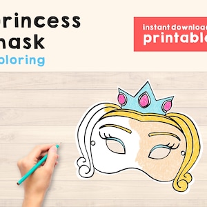 Princess Mask Printable coloring Princess Party Favor Princess Printable Kids Party Activity Girl Party Kids Party Favor Instant Download