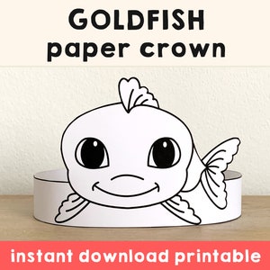 Goldfish Paper Crown Headband Pet Animal Printable Kids Craft Fish Party Coloring Birthday Printable Favor Costume DIY - Instant Download