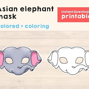 Elephant Mask Costume Animal Mask Printable Party Favor Asian Jungle Party Printable Mask Kids Party Favor Printable - Instant Download