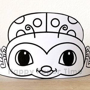 May include: Black and white printable ladybug mask with large eyes and antennae. The mask is designed to be cut out and worn.