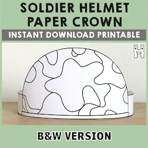 Soldier Helmet Paper Crown Headband Military Army Veteran Day Coloring Printable Kids Craft Costume Printable Favor DIY - Instant Download