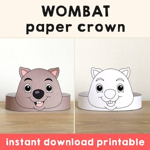 Wombat Paper Crown Australian Animal Template Coloring Activity Printable Kids Craft Birthday Party Favor Costume DIY Instant Download