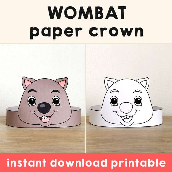 Wombat Paper Crown Australian Animal Template Coloring Activity Printable Kids Craft Birthday Party Favor Costume DIY Instant Download