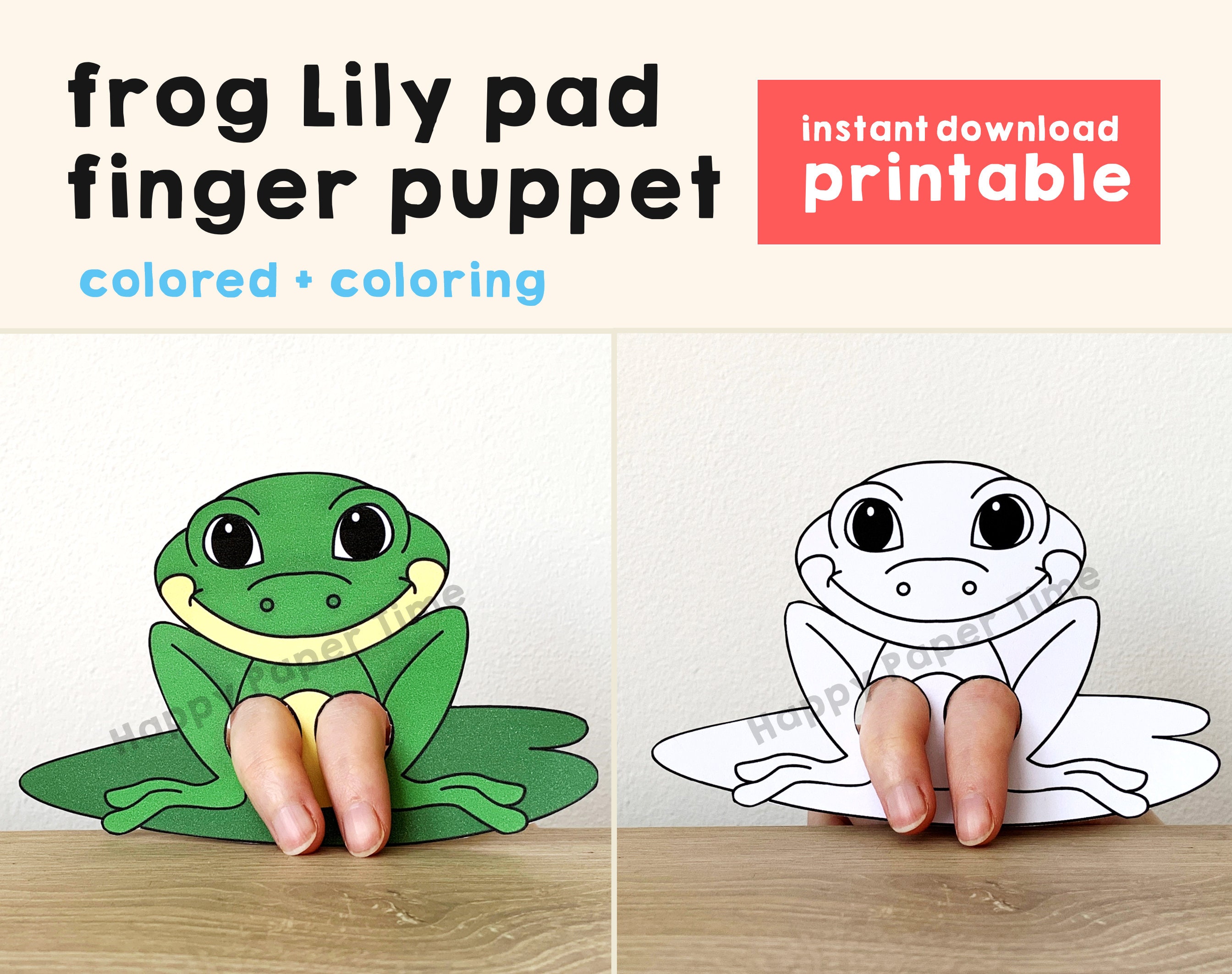 Frog Puppet Paper Craft Printable Pond Animal Finger Puppet Kids Craft  Birthday Party Kids Coloring Puppet Printable Instant Download 