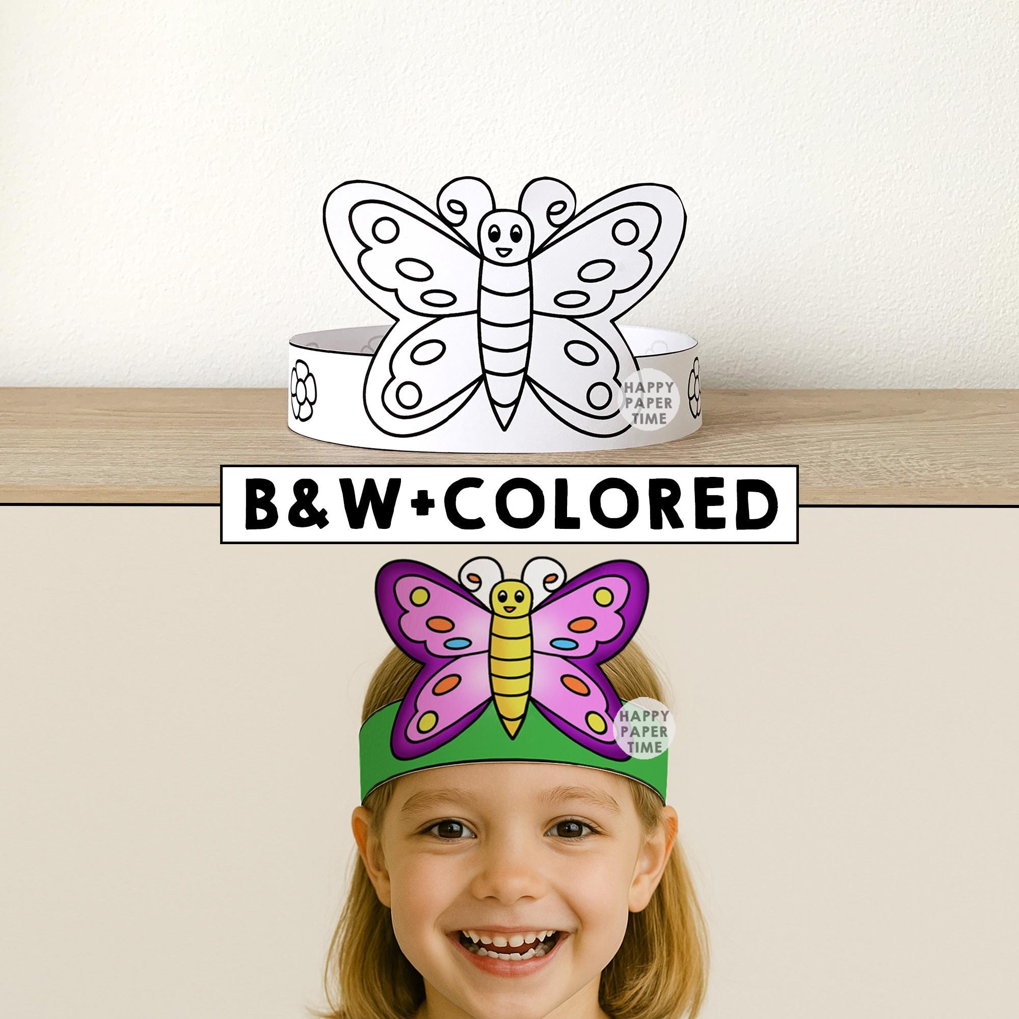 Butterfly Paper Crown Party Coloring Printable Kids Craft Cute Girl ...