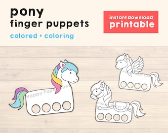 Pony paper craft printable Finger Puppet Kids Craft Pony Birthday Party Craft Kids Coloring Pony Puppet Printable Instant Download