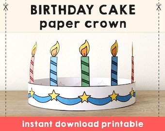 Birthday Paper Crown Party Activity Printable Kids Easy Craft Cake Candle Birthday Decor Printable Favor pdf favor DIY - Instant Download