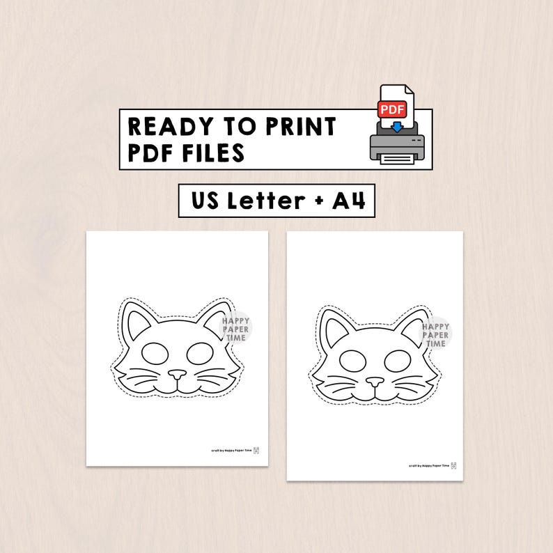 Máscaras de papel de animales domésticos, disfraz para niños, actividad para colorear y manualidades, recuerdo de fiesta, máscara de animal imprimible - Descarga instantánea en PDF imagen 5